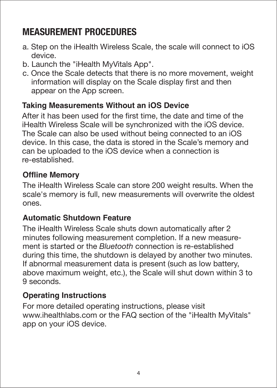 Measurement procedures | iHealth Wireless Scale User Manual | Page 6 / 11