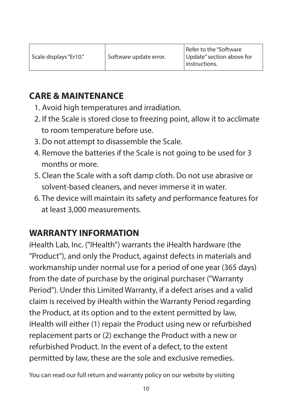 Care & maintenance, Warranty information, Explanation of symbols on unit | iHealth Lite User Manual | Page 11 / 72