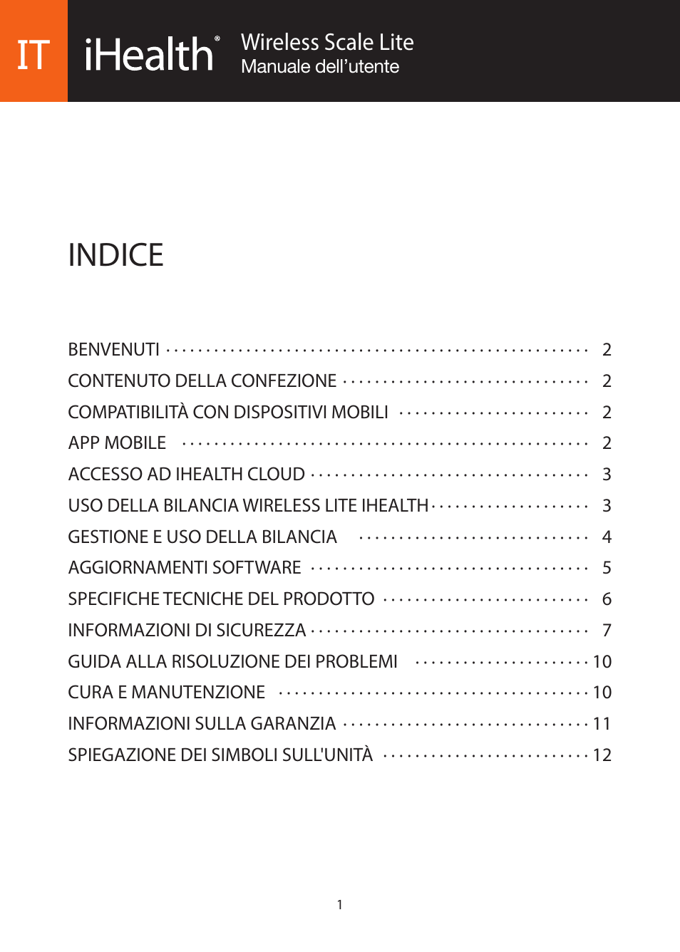 Indice, Wireless scale lite | iHealth Lite User Manual | Page 25 / 72