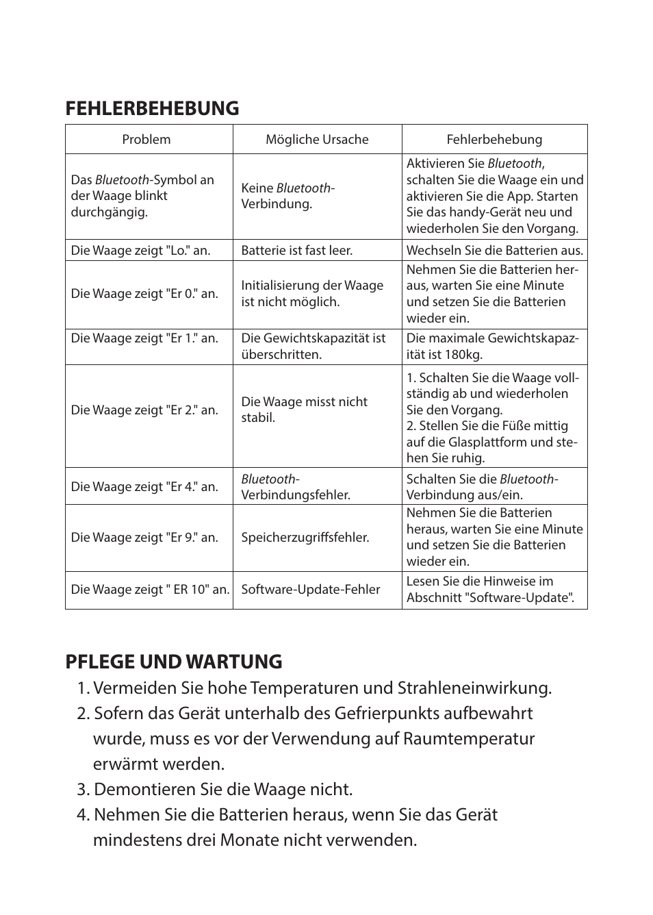 Willkommen, Inhalt, Kompatibilität mit mobilgeräten | App für mobilgeräte für die waage, Zugang zur ihealth-cloud, Verwendung der funkwaage lite von ihealth, Handhabung und verwendung der waage, Software-updates, Fehlerbehebung während des software-updates, Technische daten | iHealth Lite User Manual | Page 58 / 72