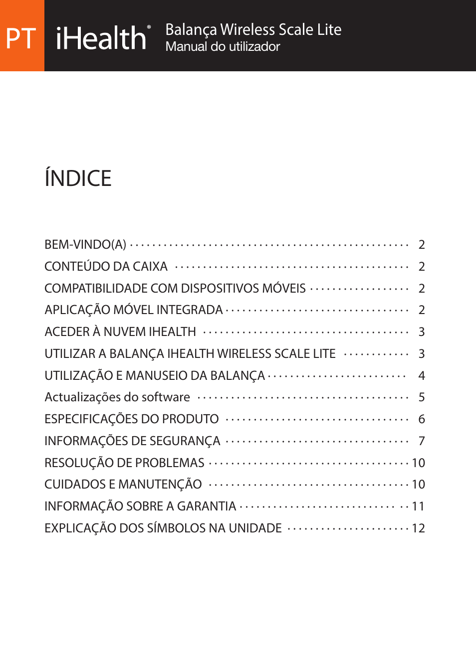 Índice, Balança wireless scale lite | iHealth Lite User Manual | Page 61 / 72