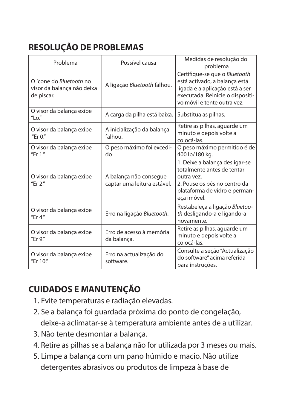 Bem-vindo(a), Conteúdo da caixa, Compatibilidade com dispositivos móveis | Aplicação móvel integrada, Aceder à nuvem ihealth, Utilizar a balança ihealth wireless scale lite, Utilização e manuseio da balança, Actualizações do software, Especificações do produto, Informações de segurança | iHealth Lite User Manual | Page 70 / 72