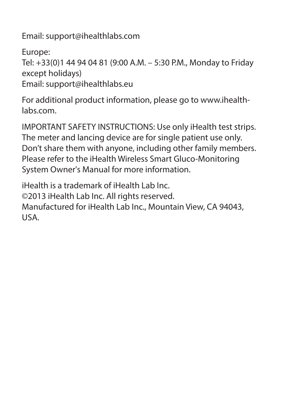 iHealth Wireless Smart-Gluco Monitoring System User Manual | Page 9 / 9