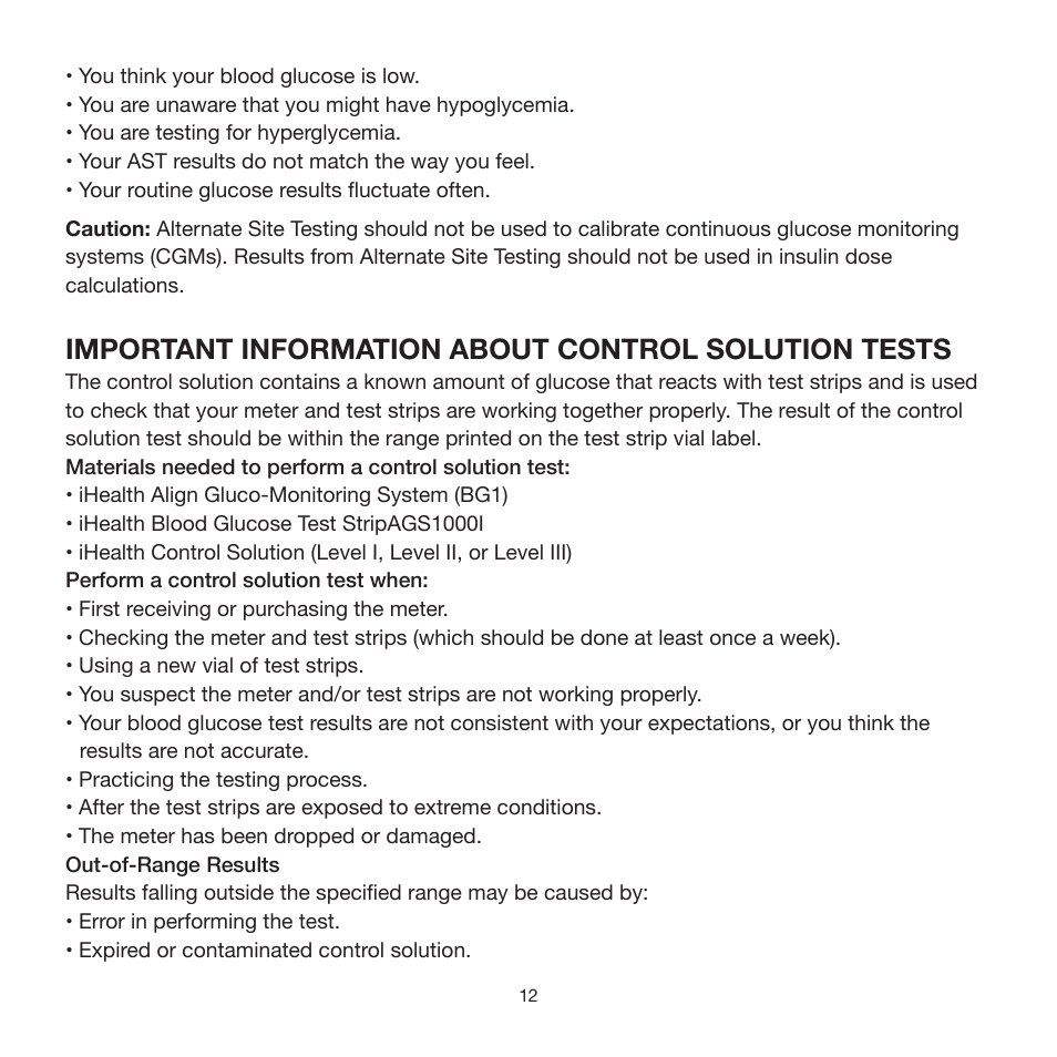 Important information about control solution tests | iHealth Align User Manual | Page 14 / 24