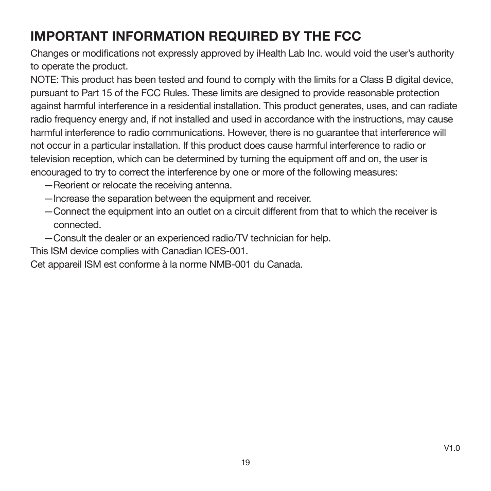 Important information required by the fcc | iHealth Align User Manual | Page 21 / 24