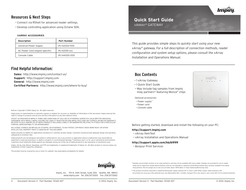 Impinj xArray Gateway User Manual | 2 pages