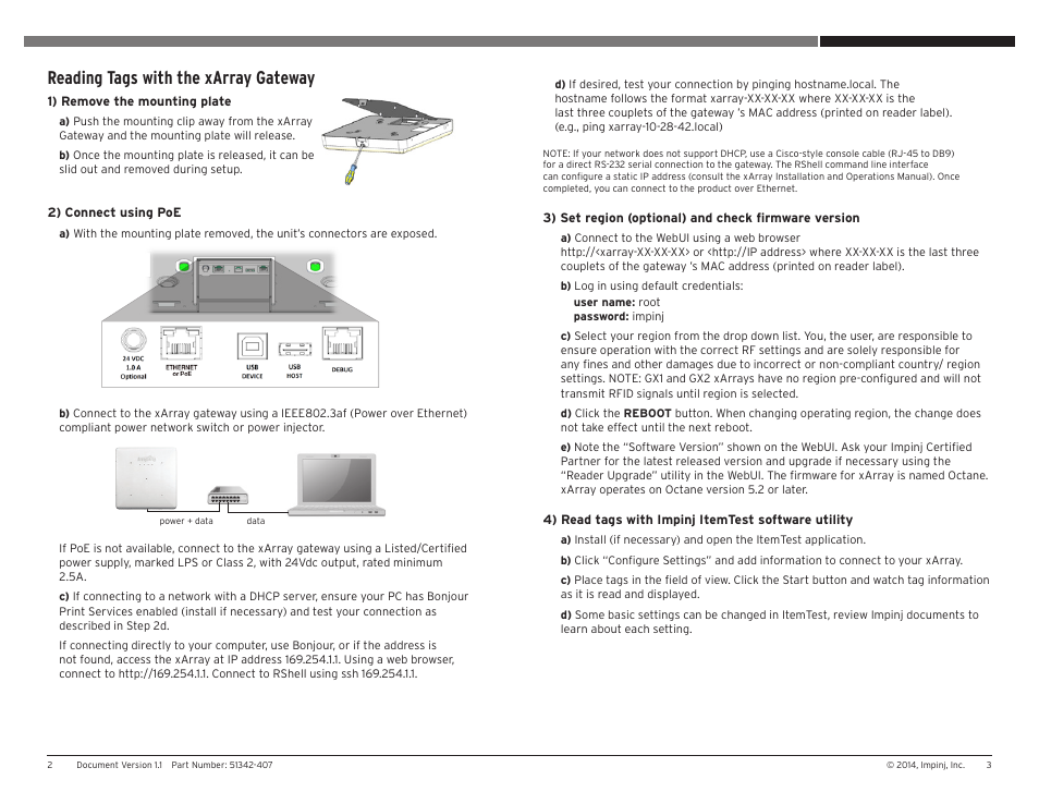 Reading tags with the xarray gateway | Impinj xArray Gateway User Manual | Page 2 / 2
