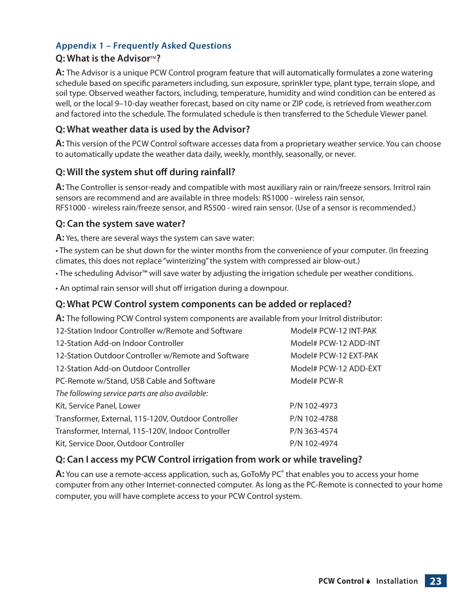 Irritrol PCW Control User Manual | Page 25 / 33