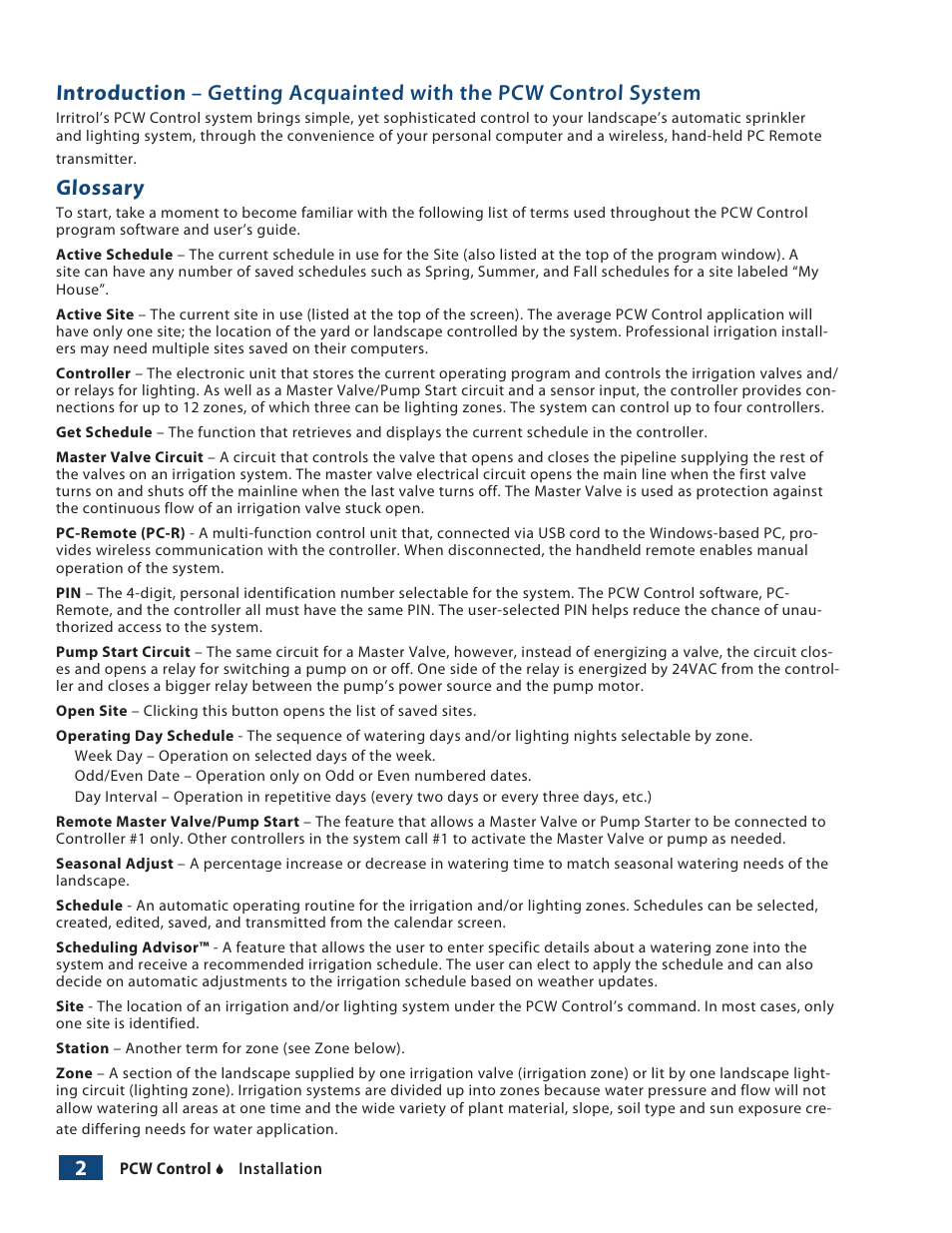 Glossary | Irritrol PCW Control User Manual | Page 4 / 33