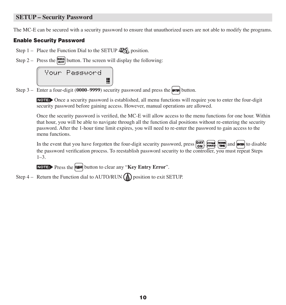 Setup – security password | Irritrol MC-E User Manual | Page 10 / 40