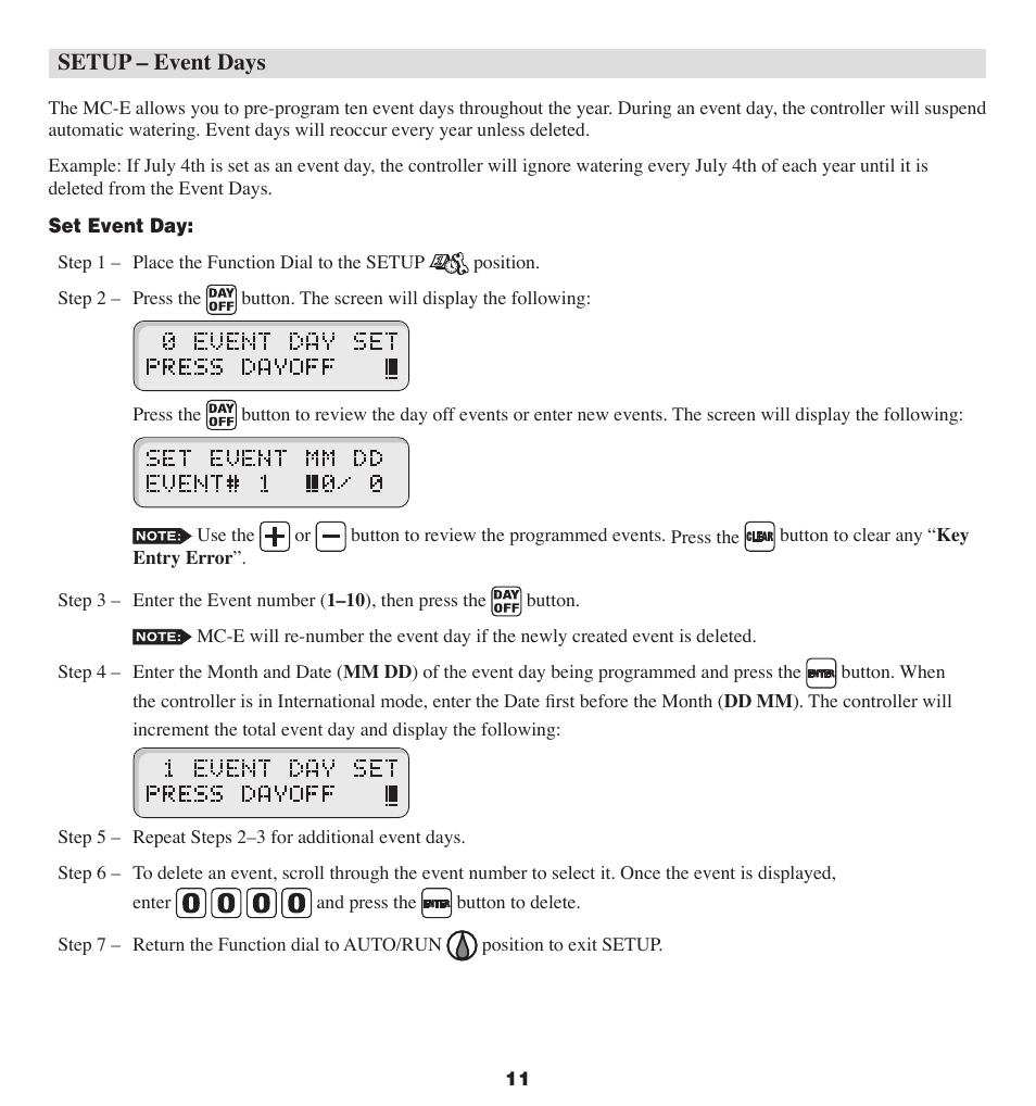 Setup – event days | Irritrol MC-E User Manual | Page 11 / 40
