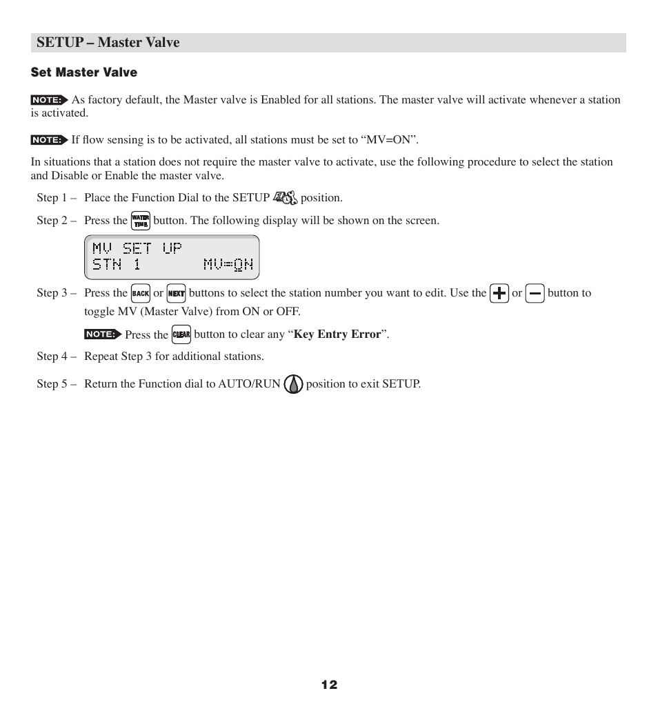 Setup – master valve | Irritrol MC-E User Manual | Page 12 / 40