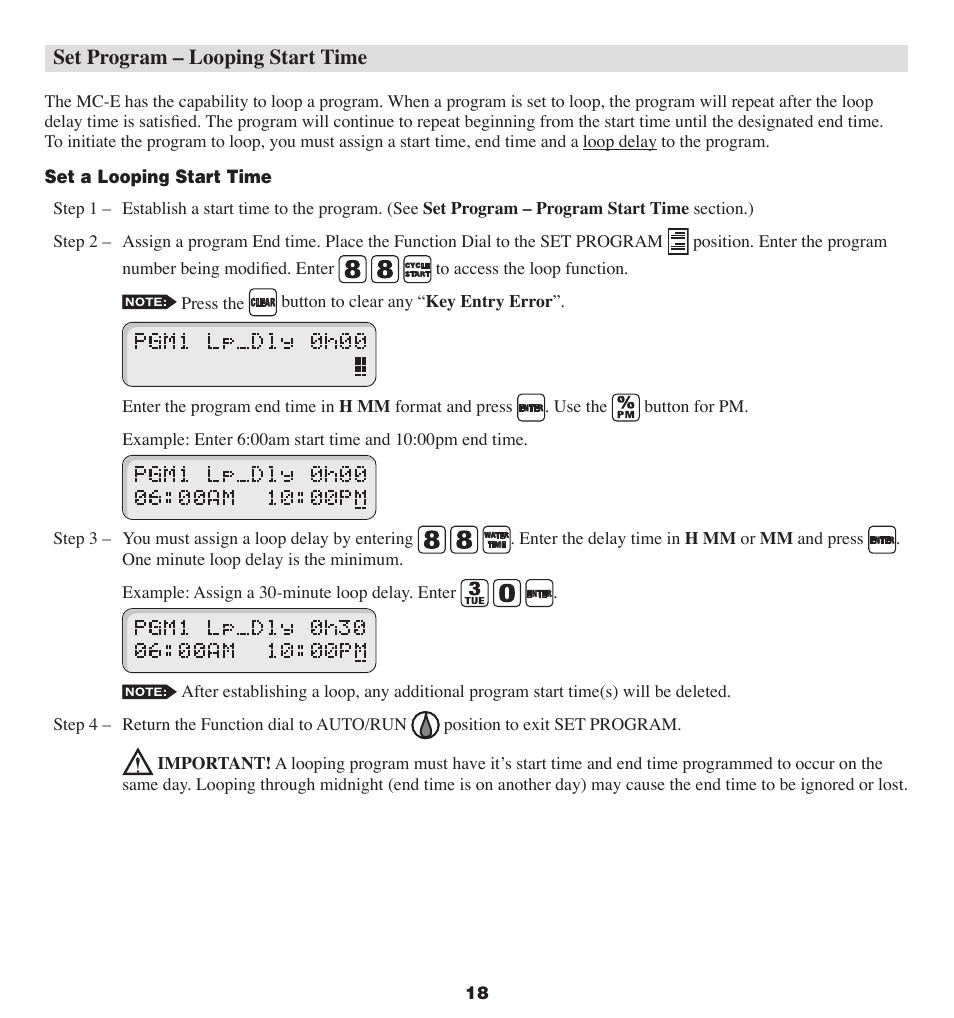 Set program – looping start time | Irritrol MC-E User Manual | Page 18 / 40