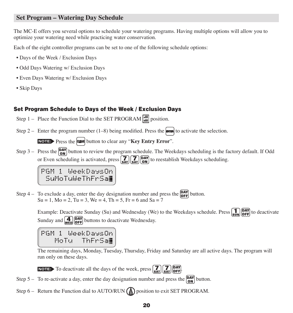 Set program – watering day schedule | Irritrol MC-E User Manual | Page 20 / 40