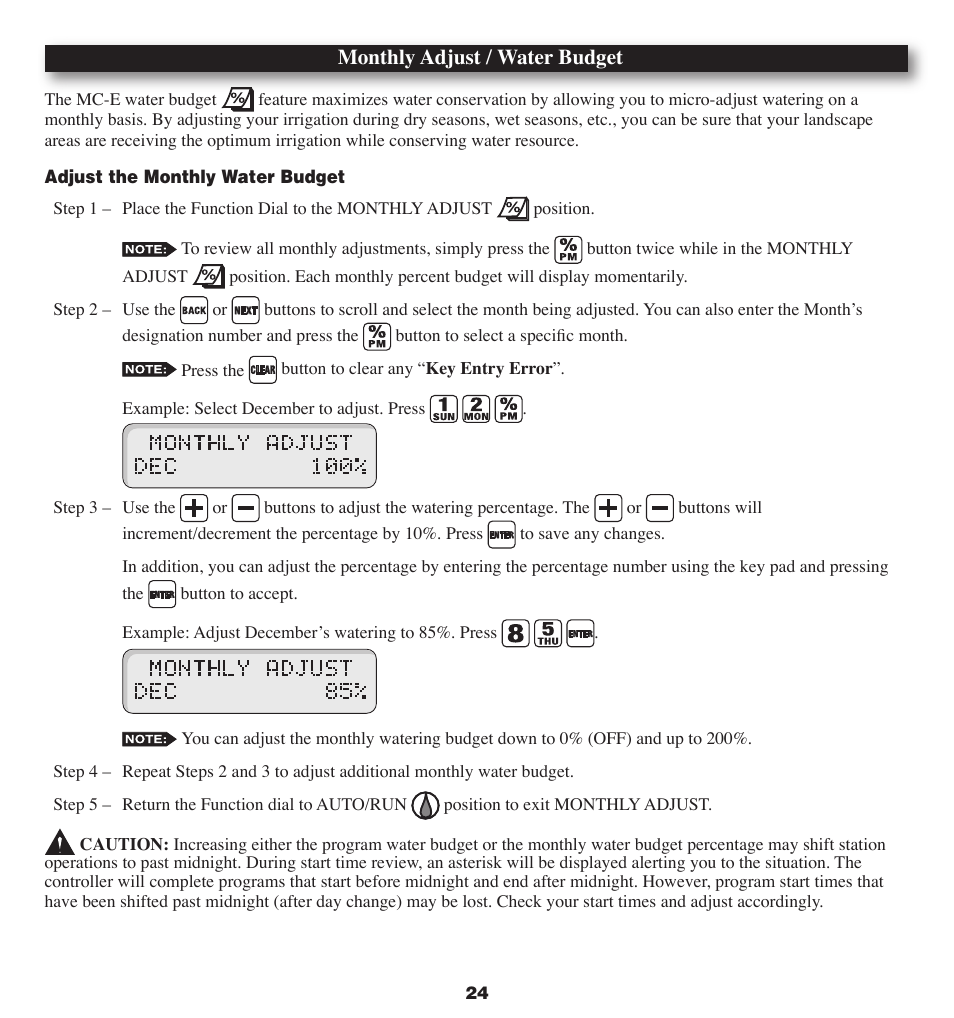 Monthly adjust / water budget | Irritrol MC-E User Manual | Page 24 / 40