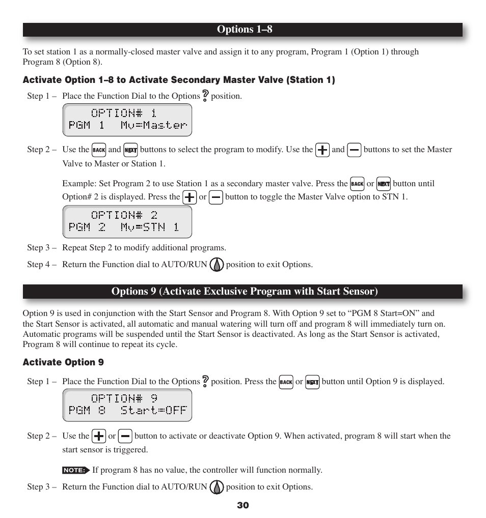 Options 1–8 | Irritrol MC-E User Manual | Page 30 / 40