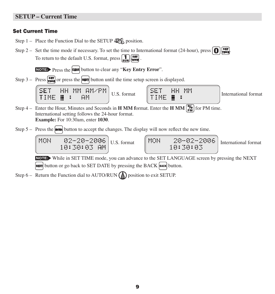 Setup – current time | Irritrol MC-E User Manual | Page 9 / 40