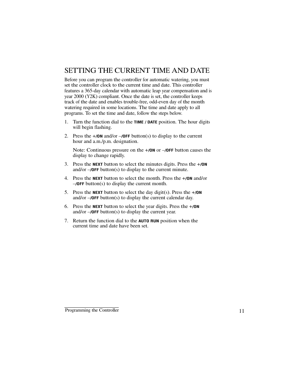 Setting the current time and date | Irritrol IBOC-Plus User Manual | Page 13 / 28