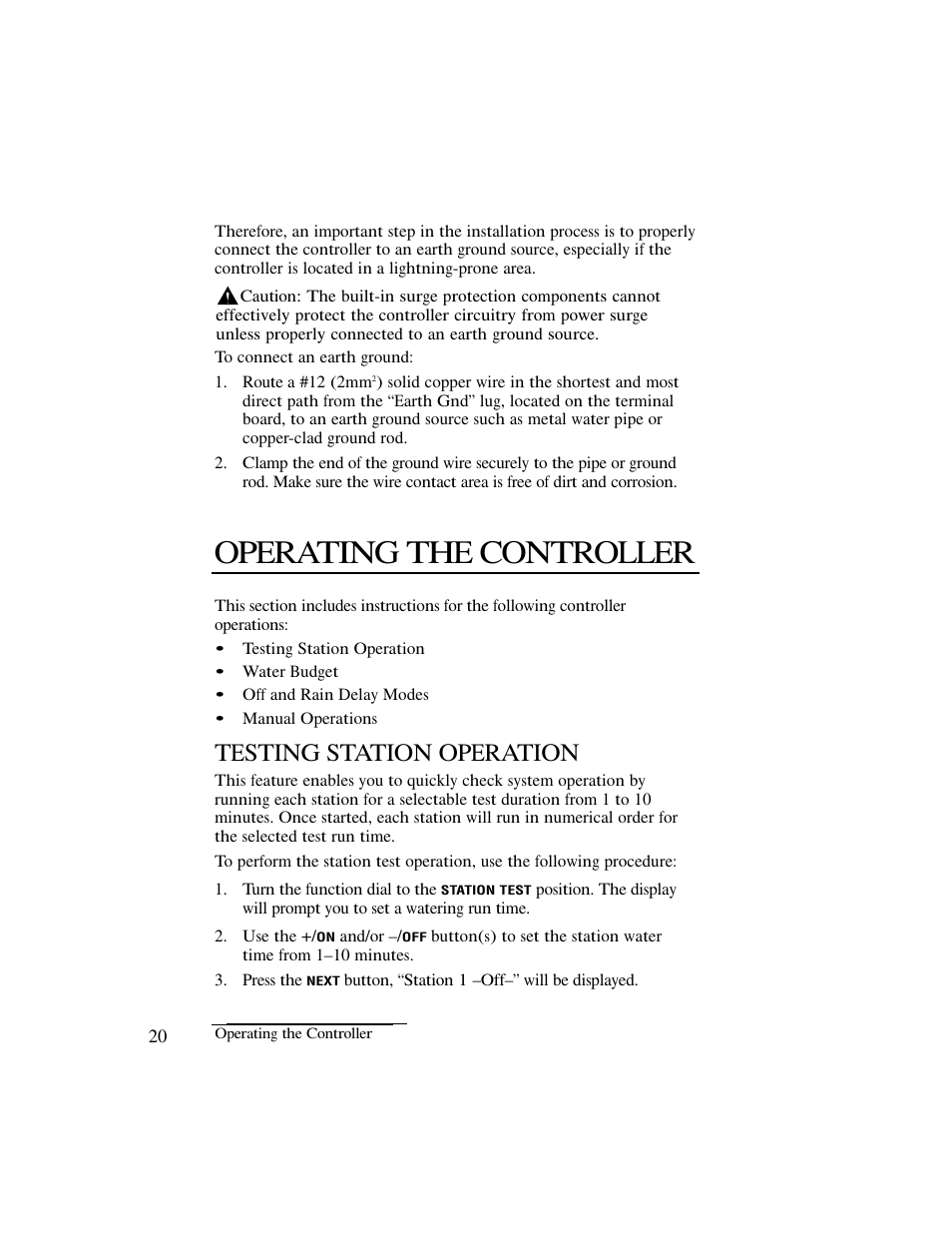 Operating the controller, Testing station operation | Irritrol IBOC-Plus User Manual | Page 22 / 28