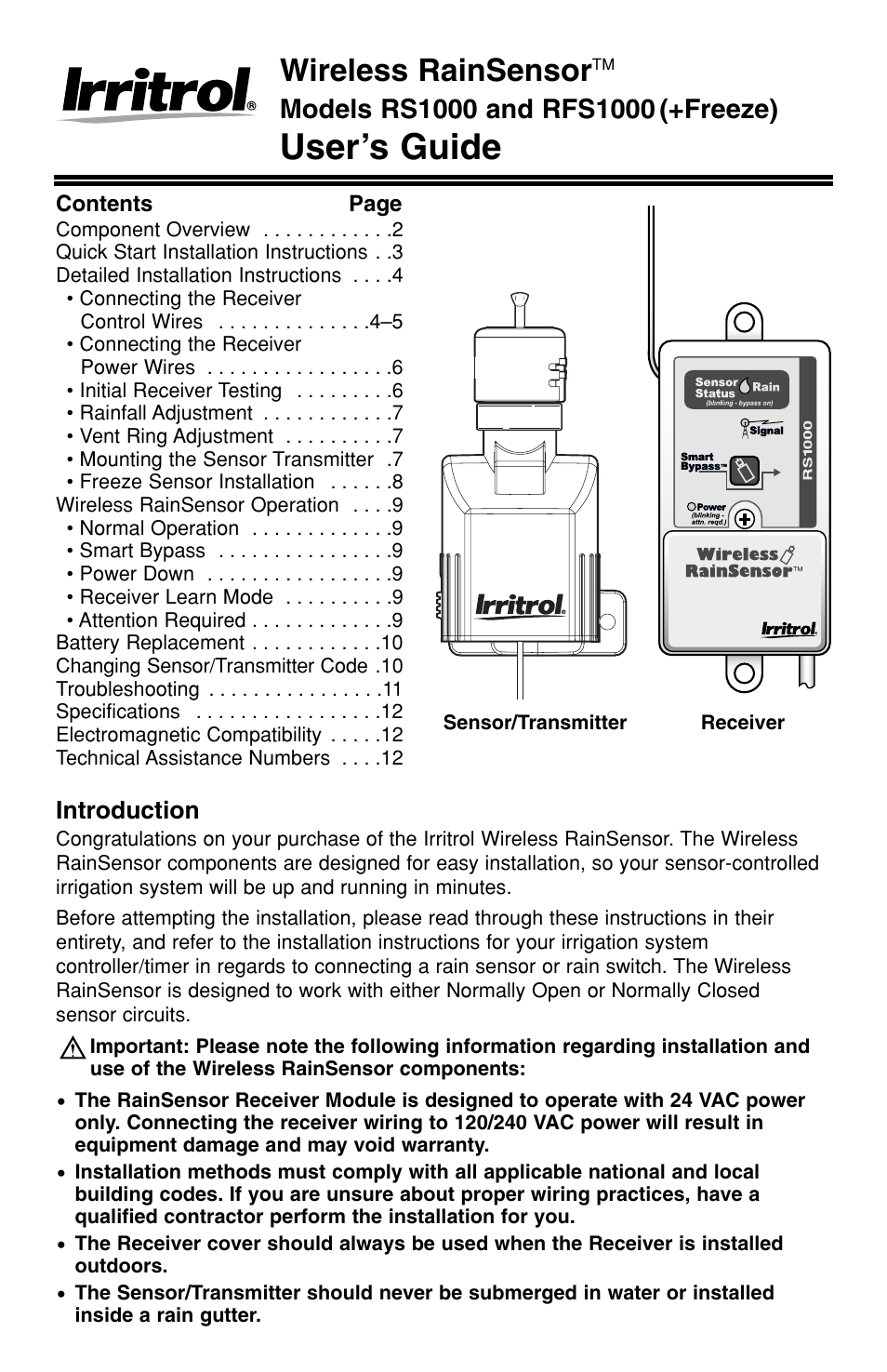 Irritrol RainSensor User Manual | 12 pages
