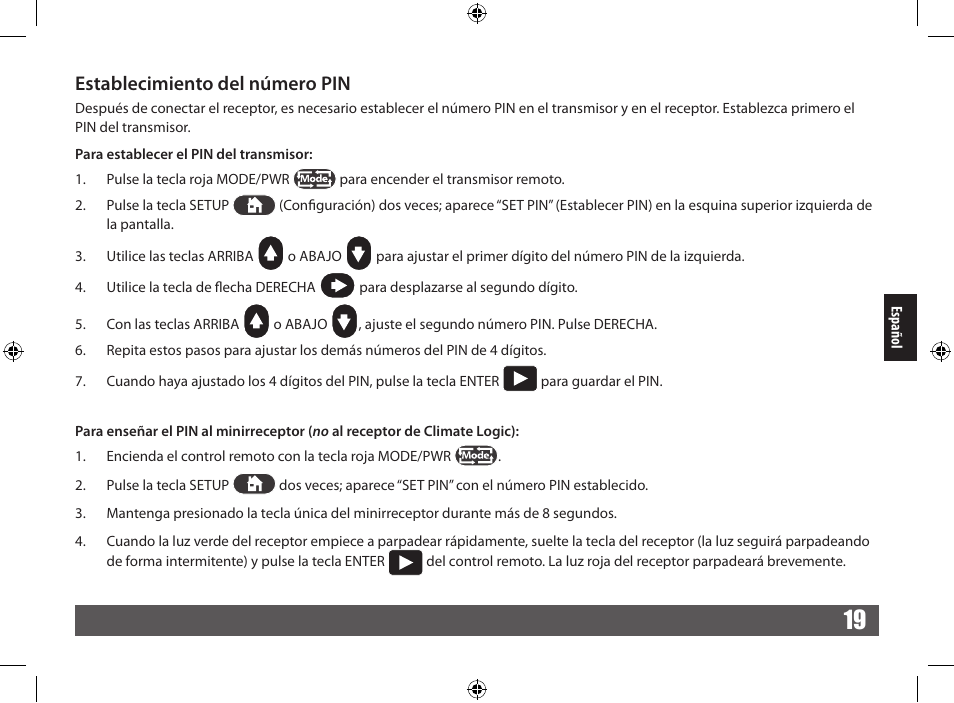 Establecimiento del número pin | Irritrol CRR User Manual | Page 19 / 36