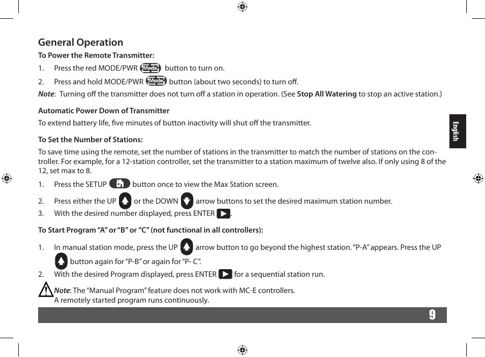 General operation | Irritrol CRR User Manual | Page 9 / 36