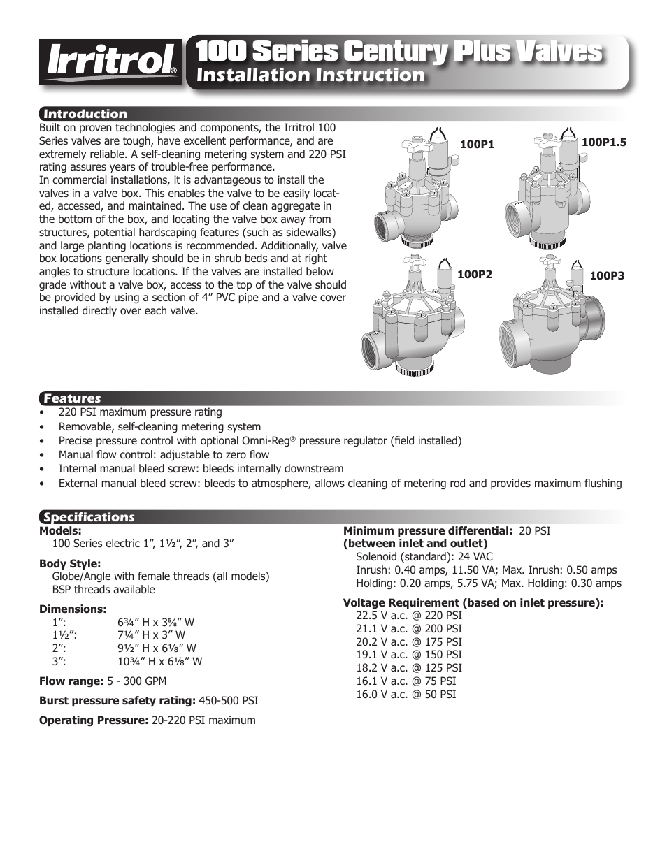 Irritrol 100 Series User Manual | 2 pages