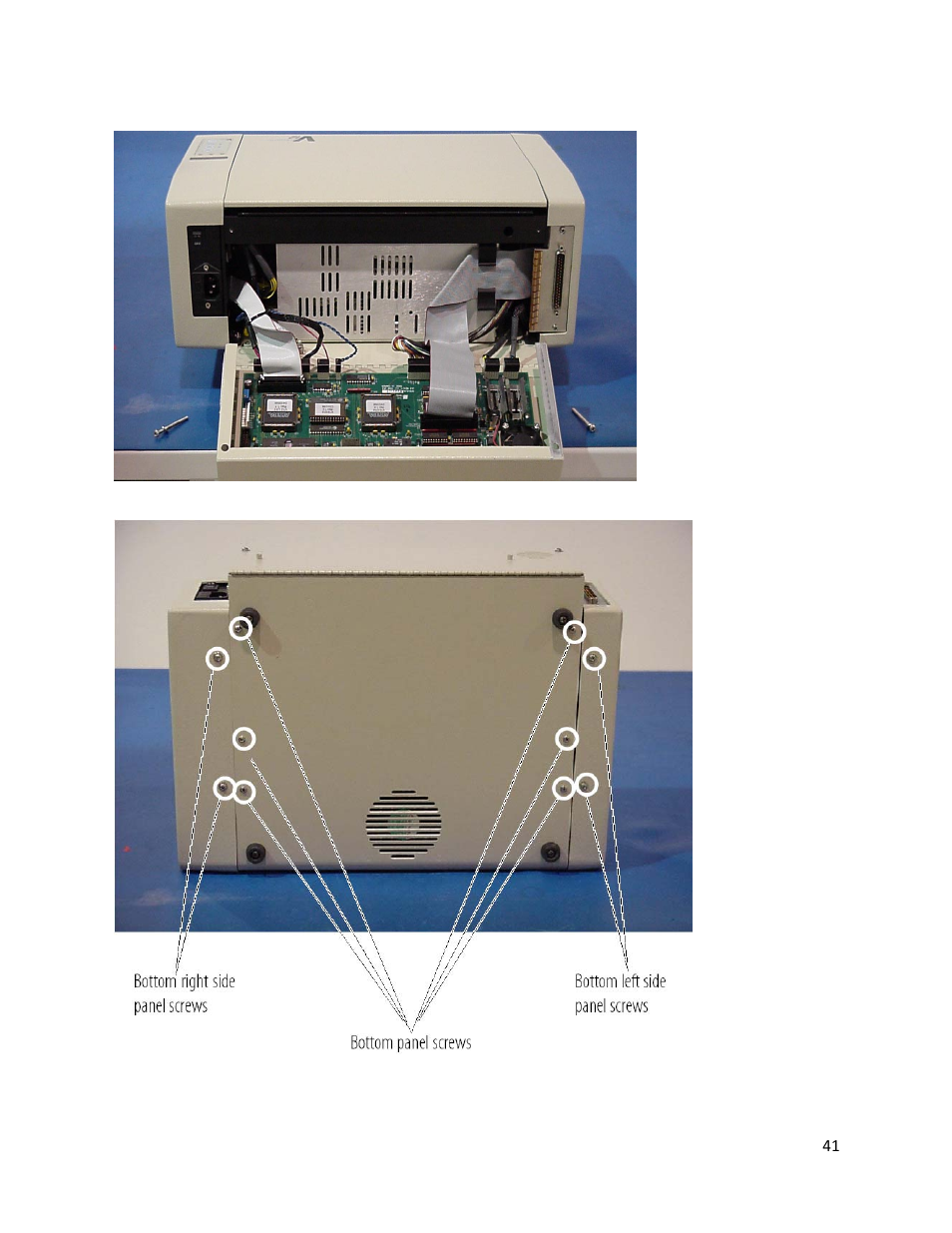 Figure 7-3. back panel (open), Figure 7-4. bottom view | iSys V12 Thermal Printer User Manual | Page 41 / 96