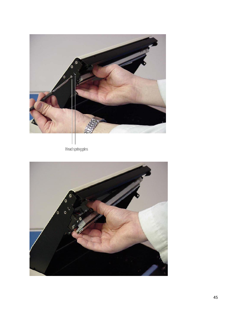 Figure 7-9. printhead spring pins, Figure 7-10. removing the printhead | iSys V12 Thermal Printer User Manual | Page 45 / 96