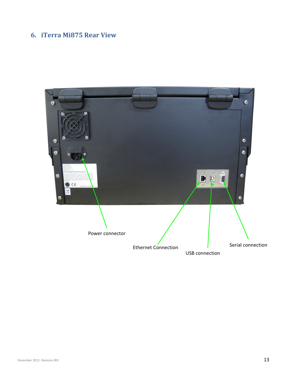 Iterra mi875 rear view | iSys Iterra Mi875 User Manual | Page 13 / 43