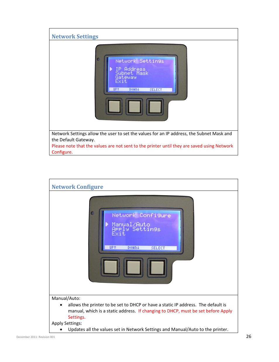 Network settings, Network configure | iSys Iterra Mi875 User Manual | Page 26 / 43