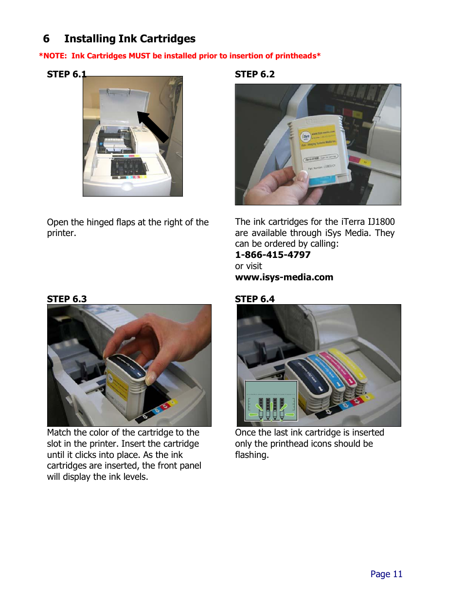 6 installing ink cartridges | iSys iTerra IJ1800 User Manual | Page 11 / 50