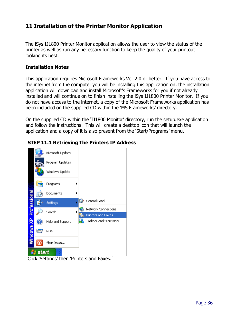 11 installation of the printer monitor application | iSys iTerra IJ1800 User Manual | Page 36 / 50