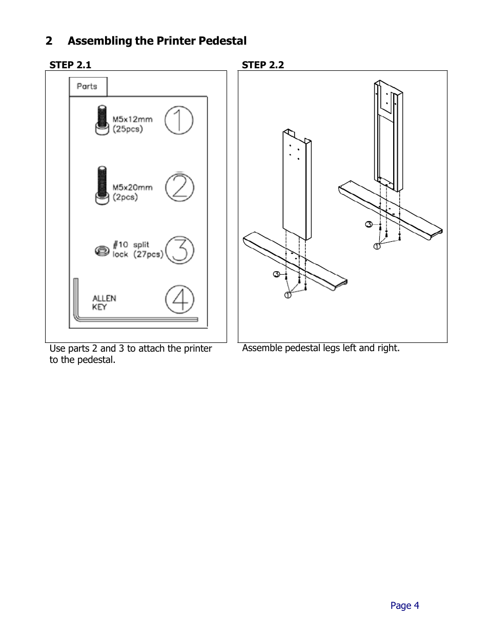 2 assembling the printer pedestal | iSys iTerra IJ1800 User Manual | Page 4 / 50