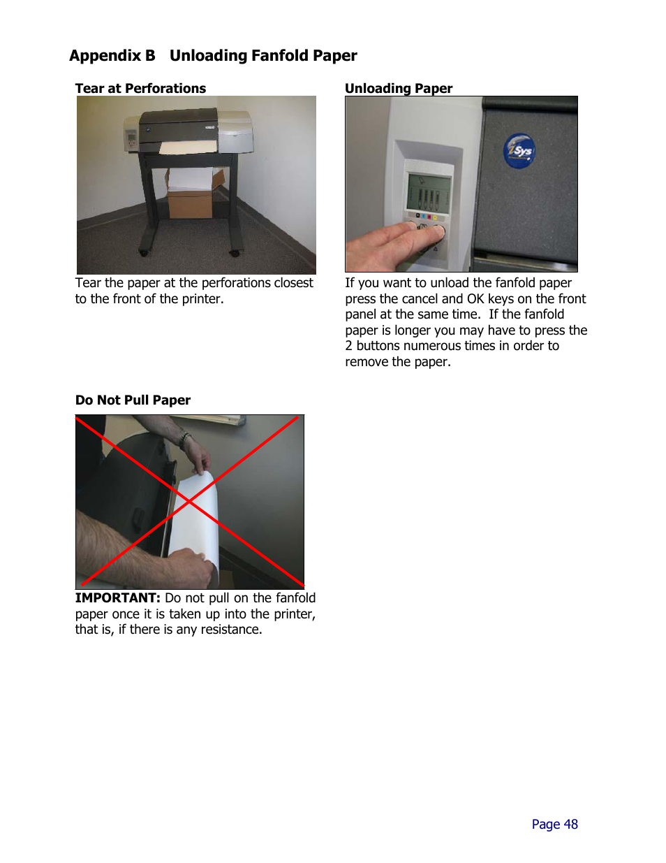 Appendix b unloading fanfold paper | iSys iTerra IJ1800 User Manual | Page 48 / 50