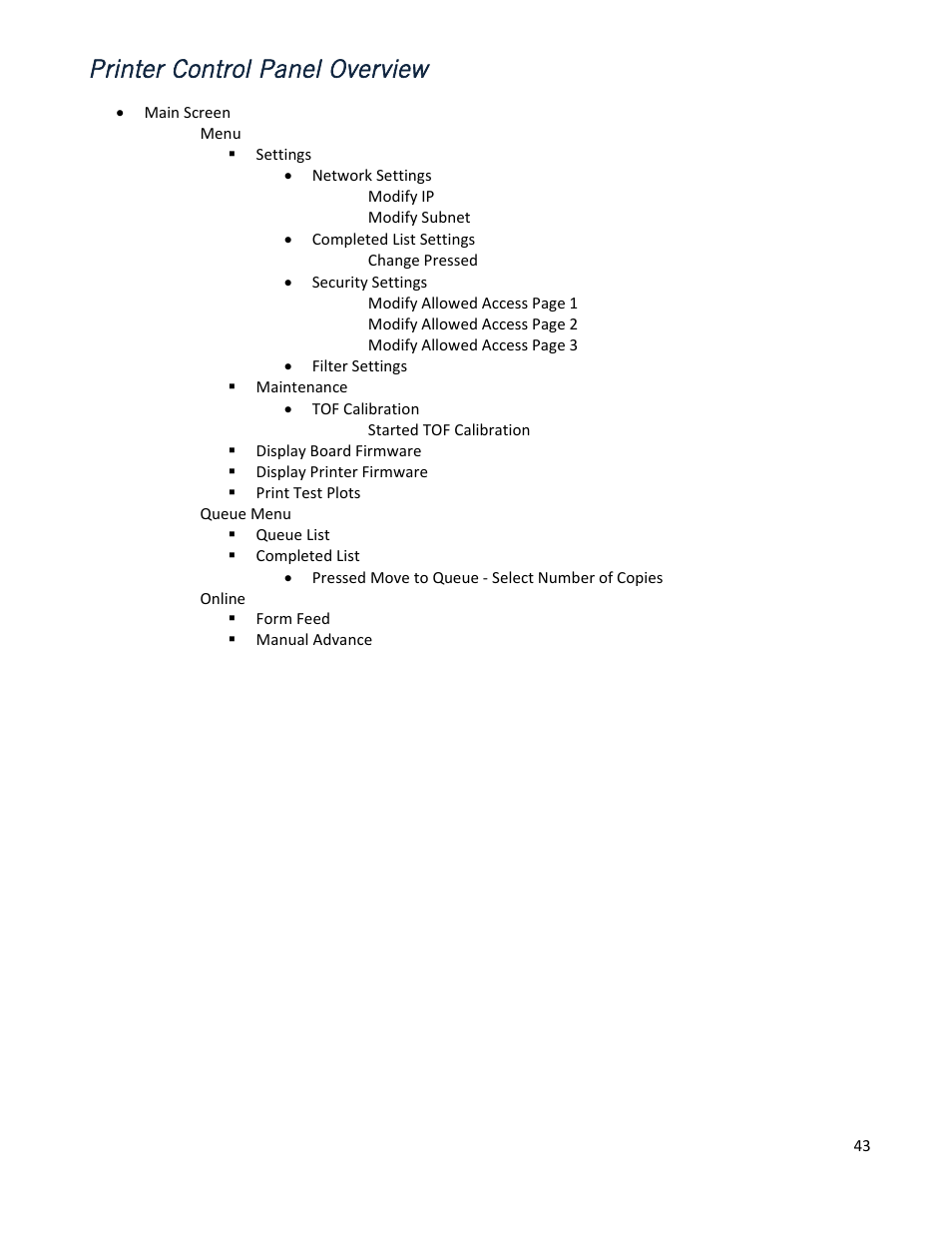 Printer control panel overview | iSys iTerra IJ875 User Manual | Page 43 / 51