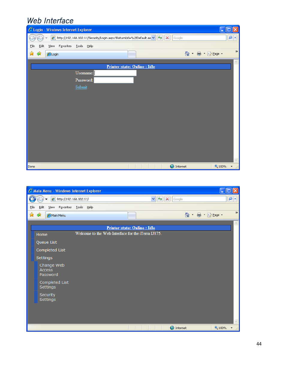Web interface | iSys iTerra IJ875 User Manual | Page 44 / 51