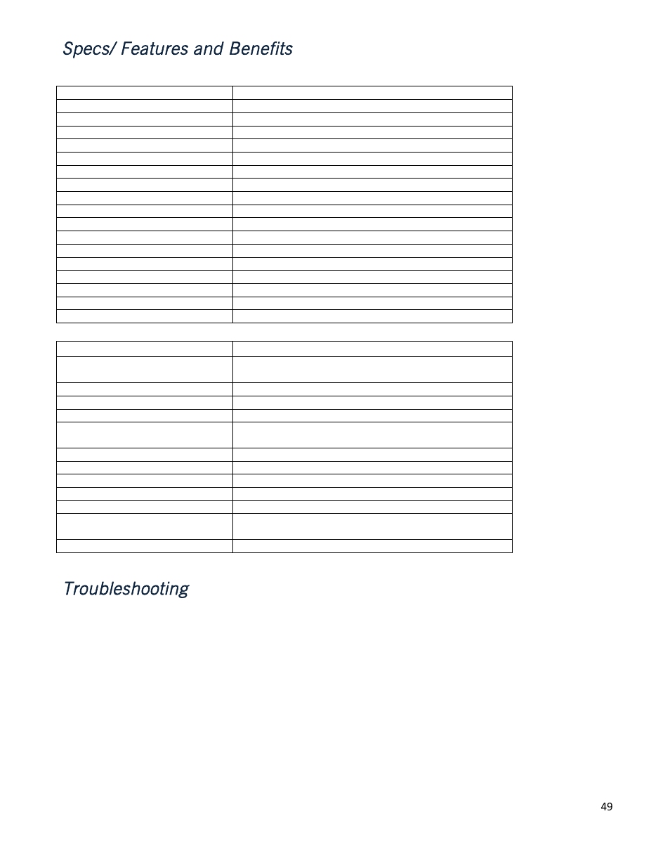 Specs/ features and benefits, Troubleshooting | iSys iTerra IJ875 User Manual | Page 49 / 51