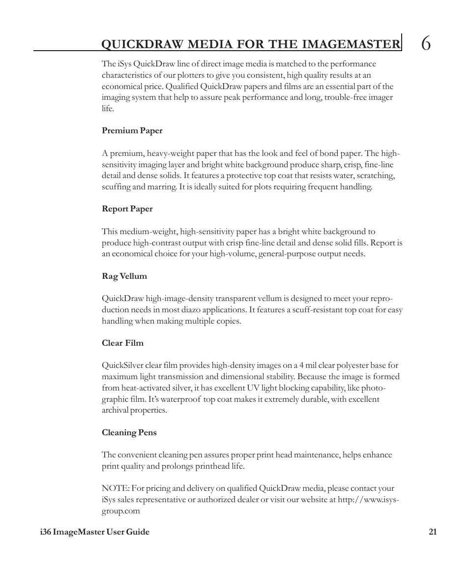 Quickdraw media for the imagemaster | iSys i36 User Manual | Page 20 / 30