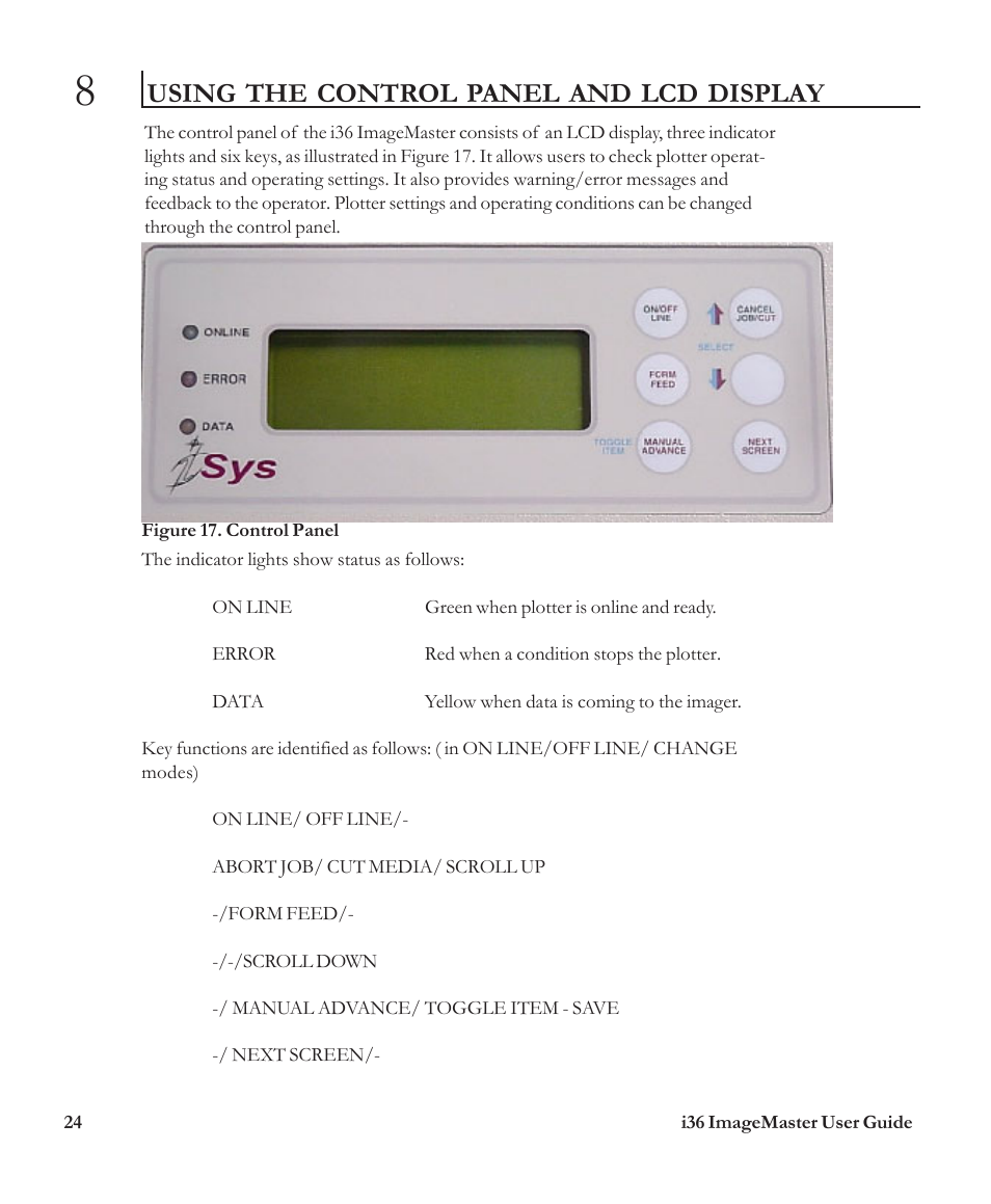 Using the control panel and lcd display | iSys i36 User Manual | Page 23 / 30