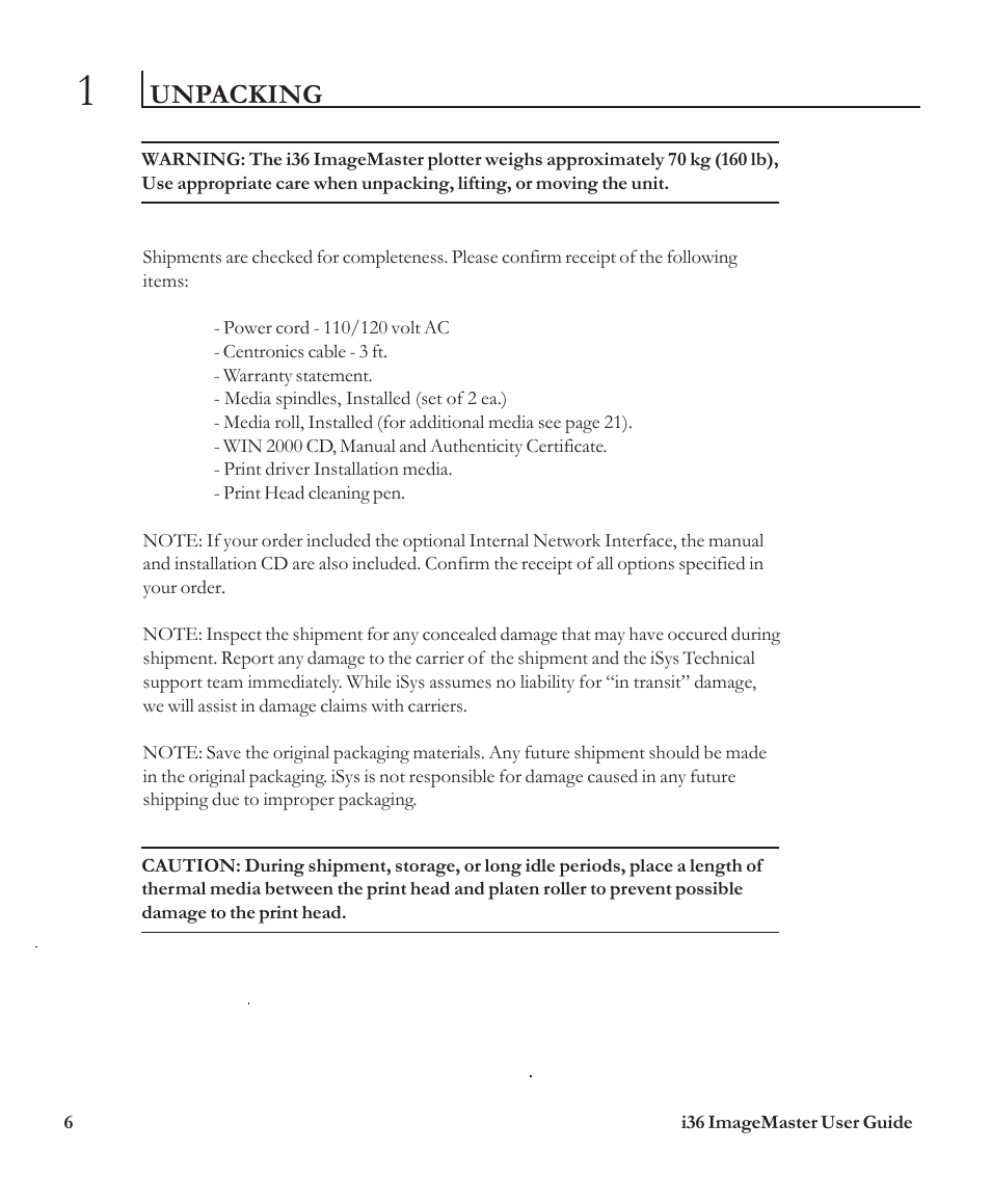 Unpacking | iSys i36 User Manual | Page 5 / 30