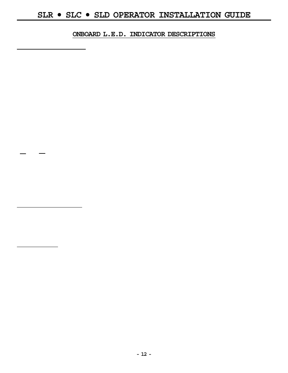 Slr • slc • sld operator installation guide, Onboard l.e.d. indicator descriptions | OSCO MG0-20 User Manual | Page 12 / 40