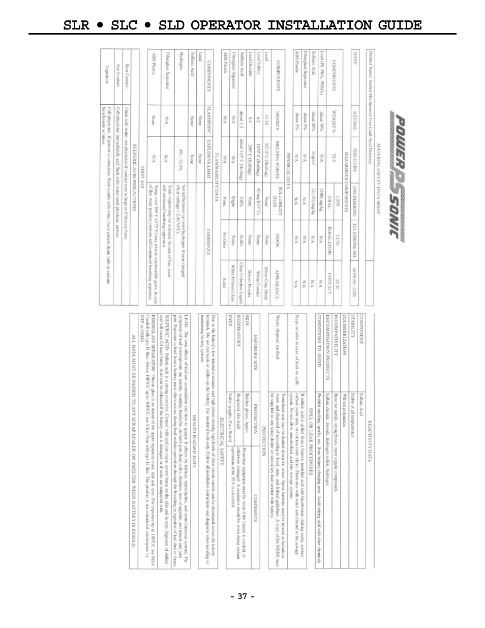 Slr • slc • sld operator installation guide | OSCO MG0-20 User Manual | Page 37 / 40