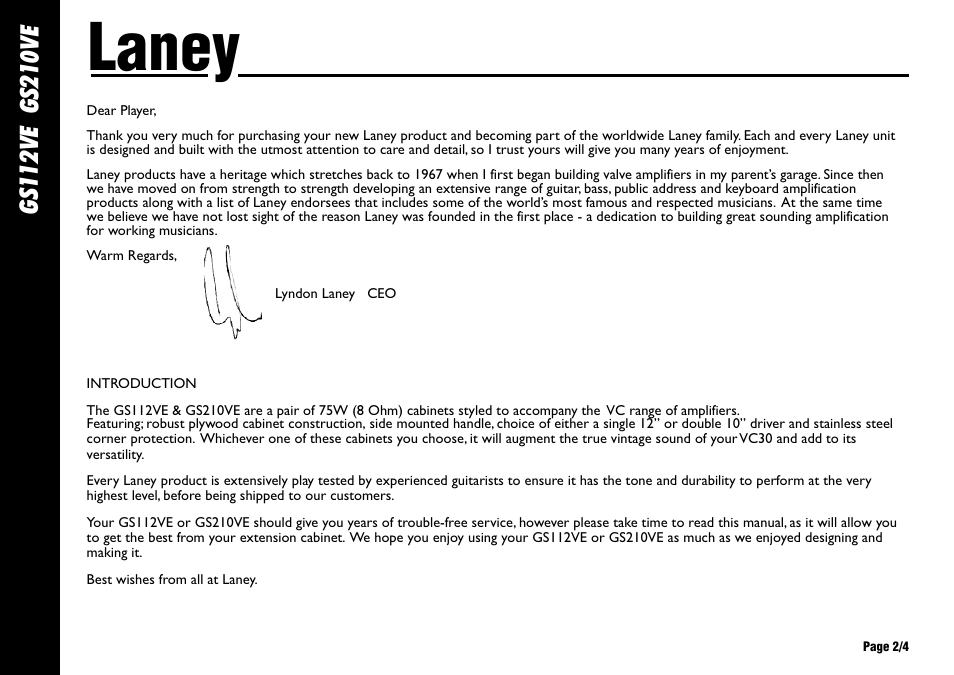 Laney | Laney GS112VE User Manual | Page 2 / 4