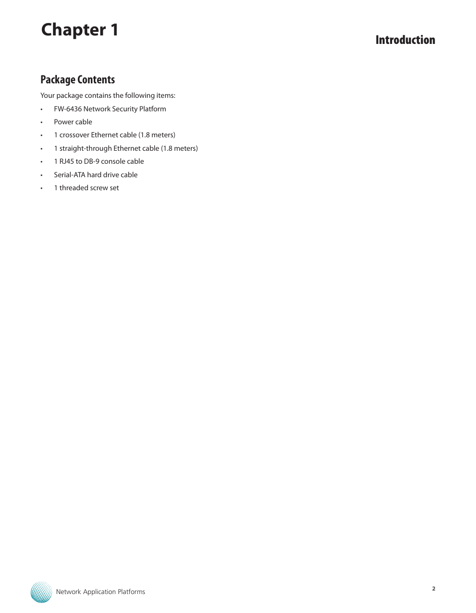 Package contents, Chapter 1, Introduction | Lanner FW-6436 User Manual | Page 5 / 19