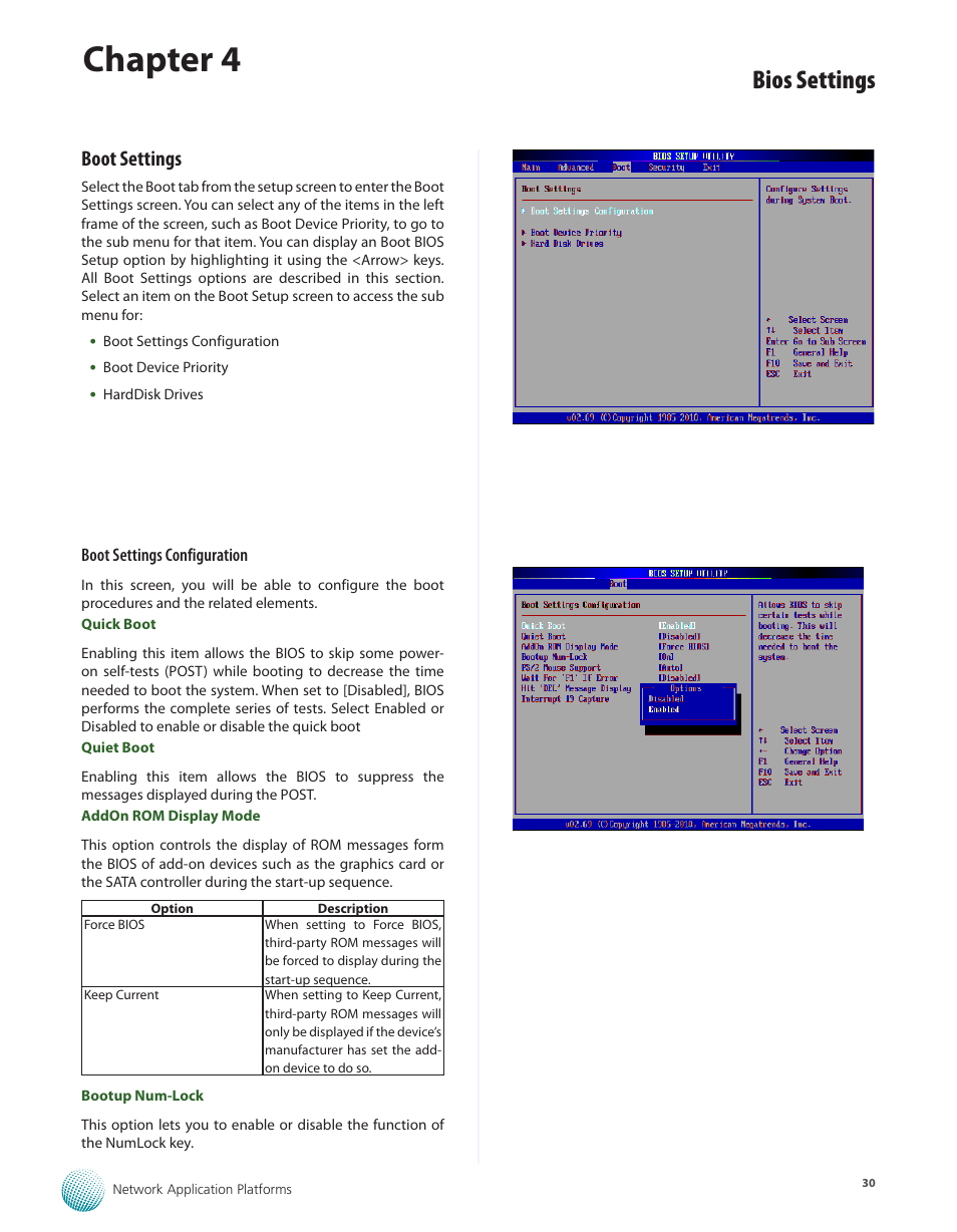 Chapter 4, Bios settings, Boot settings | Lanner FW-7540 User Manual | Page 35 / 47
