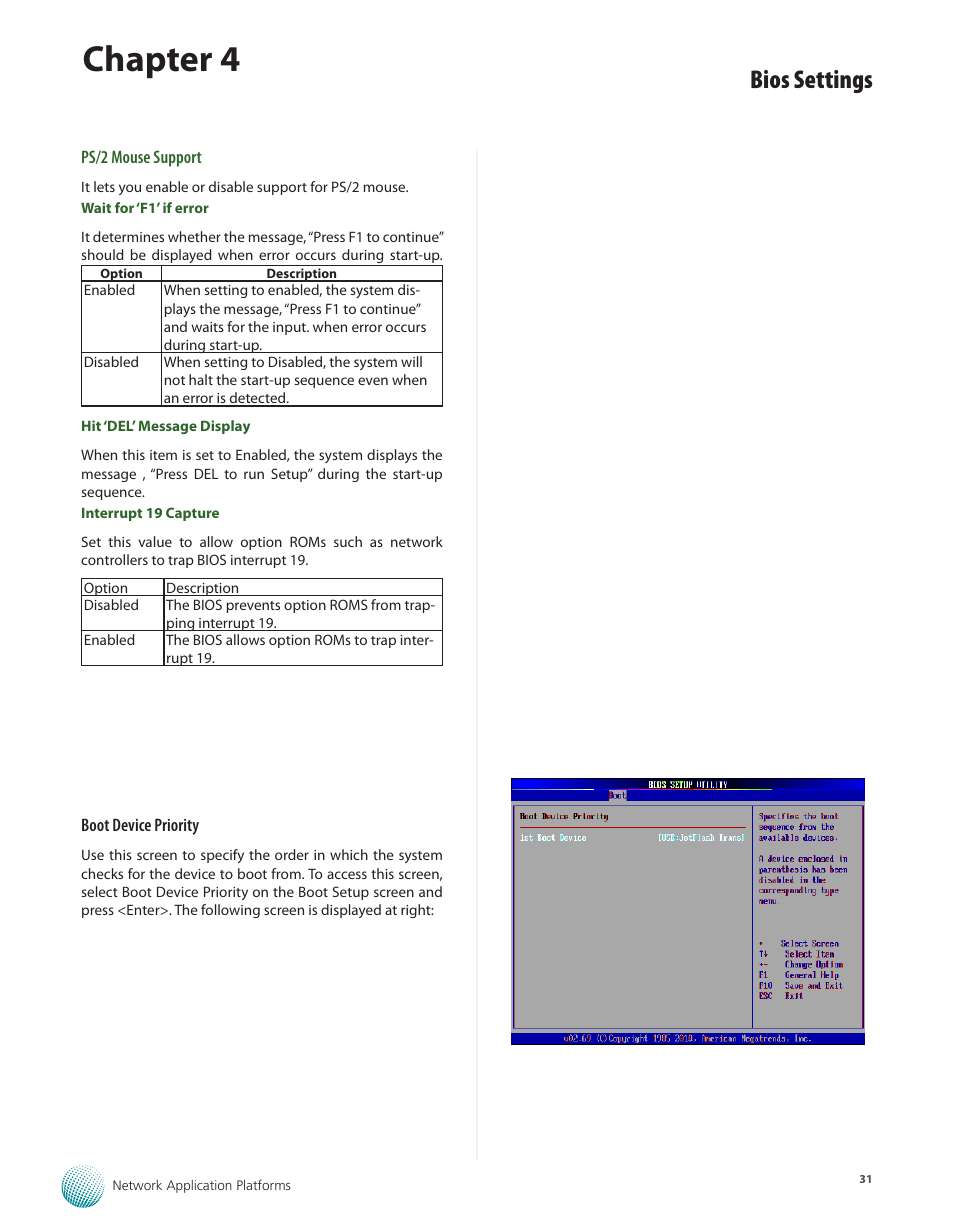 Chapter 4, Bios settings | Lanner FW-7540 User Manual | Page 36 / 47