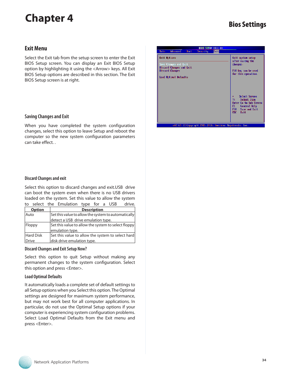 Exit menu, Chapter 4, Bios settings | Lanner FW-7540 User Manual | Page 39 / 47