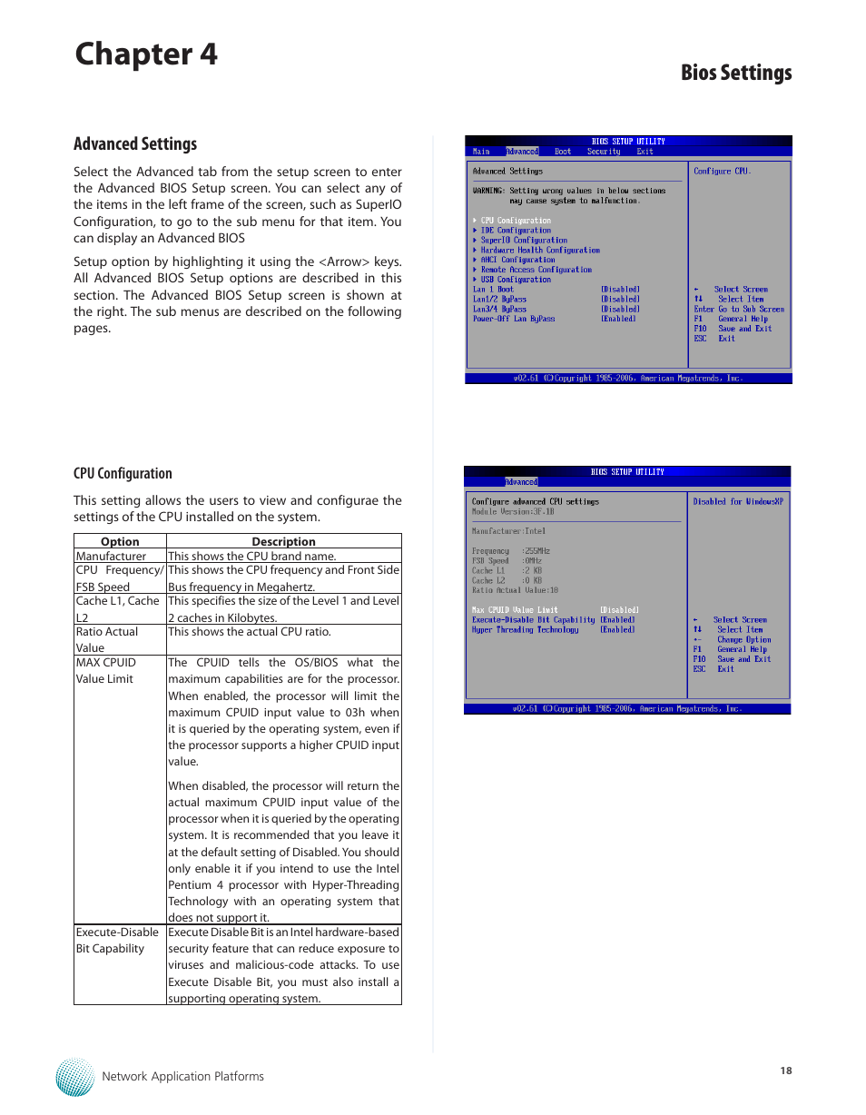Advanced settings, Chapter 4, Bios settings | Lanner FW-7565 User Manual | Page 23 / 52