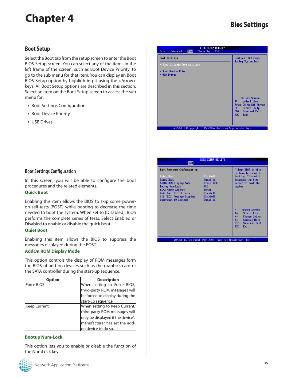 Boot setup, Chapter 4, Bios settings | Lanner FW-7565 User Manual | Page 40 / 52